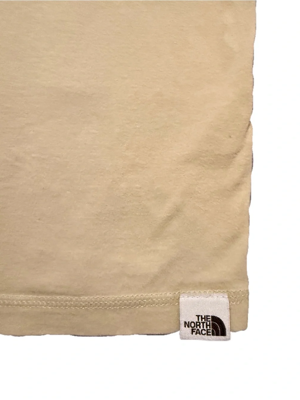The North Face XL Short Sleeve Logo Tag T-shirt Tan Cream Cotton Retro EUC
